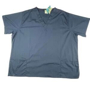 Much Scrub Top Womens 3XL Blue Polyester Short Sleeve V Neck Medical Uniform